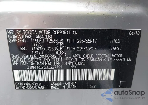 2018 Toyota Rav4 Xle from USA, damaged, VIN JTMRFREV3JJ227791